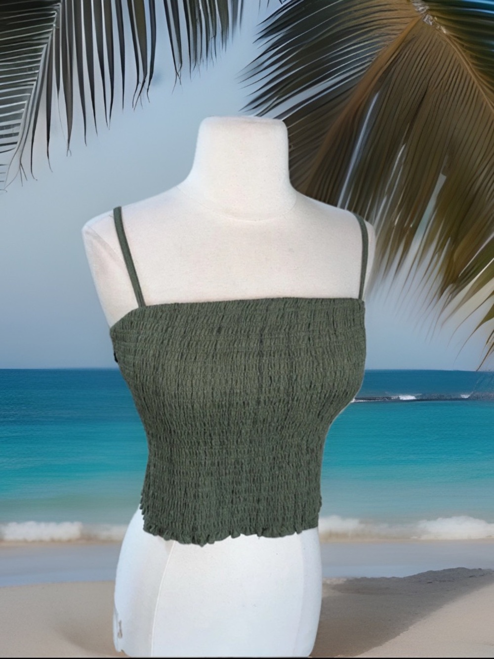 OGL Olive Green Smocked Spaghetti Strap Top